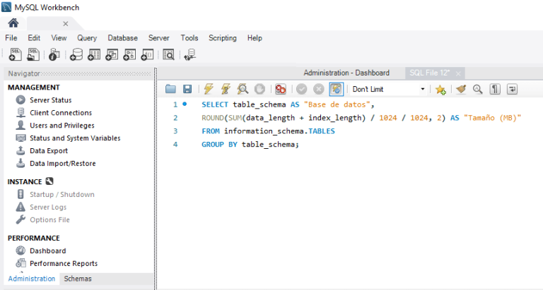 Saber el tamaño de una base de datos MySQL con una consulta SQL