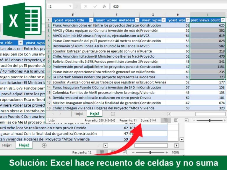 Solución: Excel hace “Recuento” de celdas y no “SUMA”.