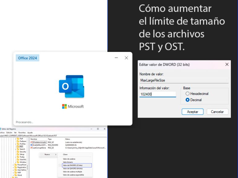 Cómo aumentar el límite de tamaño de los archivos PST y OST.